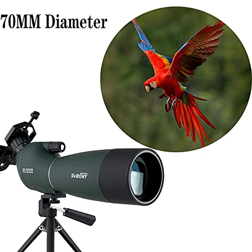 SVBONY SV28 Spotting Scopes with Tripod,Hunting,25-75x70,Angled,Waterproof,Range Shooting Scope,with Phone Adapter,Compact, for Target Shooting,Birding,Wildlife Viewing