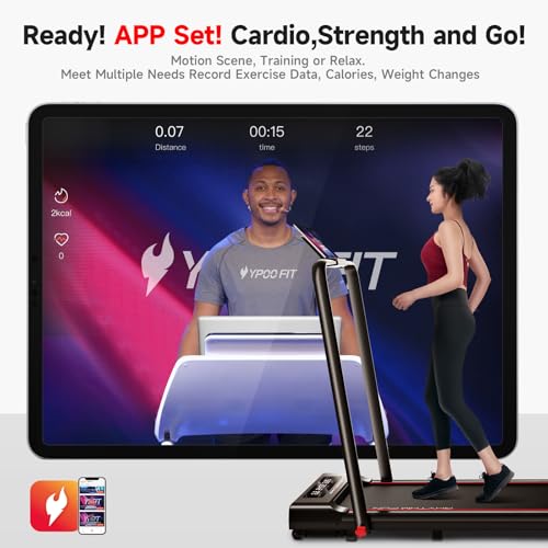 RHYTHM FUN Foldable Treadmill, 300 lb Capacity Walking Pad 2.5HP Treadmill Under Desk, Portable Treadmill for Home and Office, Folding Treadmill 2 in 1 with Remote Control, LED Display