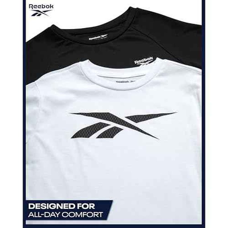 Reebok Boys Athletic Shorts Set - 3 Piece Summer Clothes Outfit with Graphic Tees and Boys Running Shorts for Active Kids