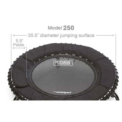 JumpSport 250 Round 39 Inch Fitness Rebounder Cushioned Mini Exercise Trampoline with Arched Legs for Home Fitness and Low Impact Cardio, Black