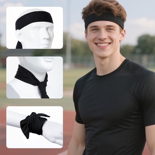 Sucrain 3pcs Head Ties Headband Sports Sweatband Adjustable Ninja Karate Head Band Sweat Wicking Workout Headband for Men Women Basketball, Running, Tennis, Athletics