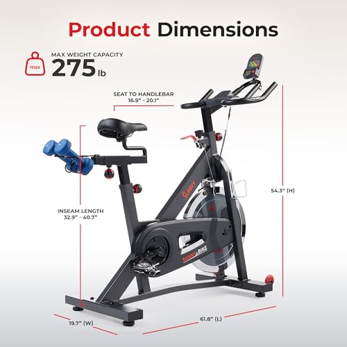 Sunny Health & Fitness Pro II Indoor Cycling Bike with Device Mount and Advanced Display – SF-B1995, Silver