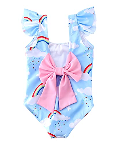 M2C Girls Ruffle Strap One Piece Swimsuit with Bow-Knot Backless 6-7 Blue