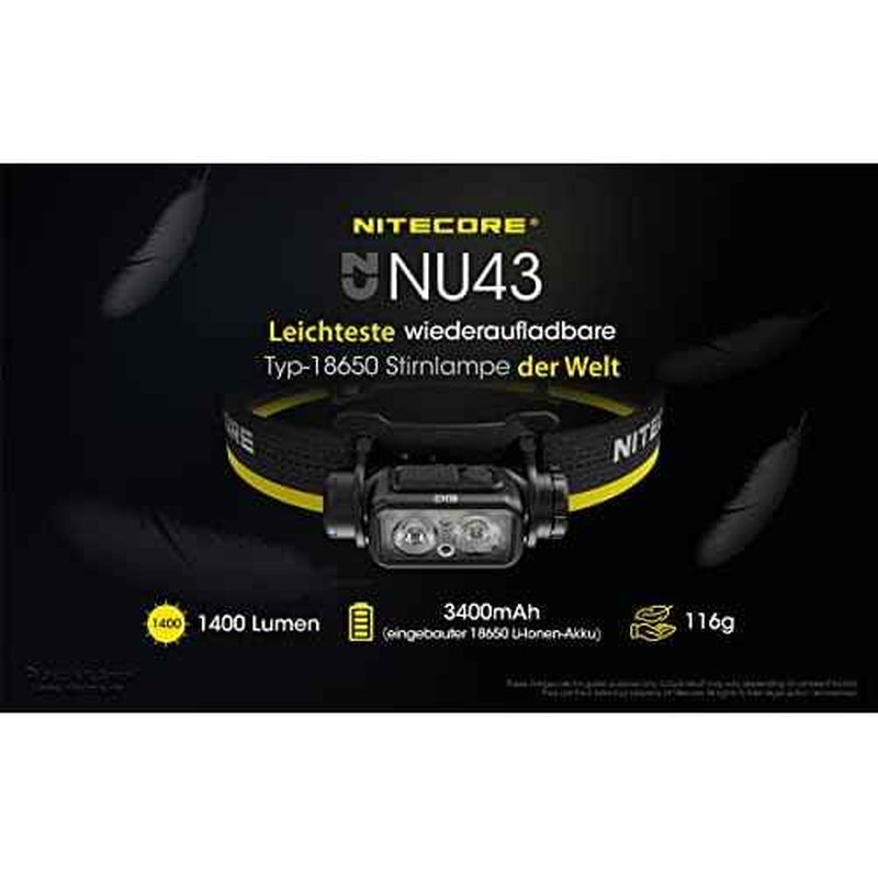 Nitecore Headlamp NU43 Lightweight USB C Rechargeable LED Head Torch 1400 Lumens 130m Beam Range Red Light for Night Vision