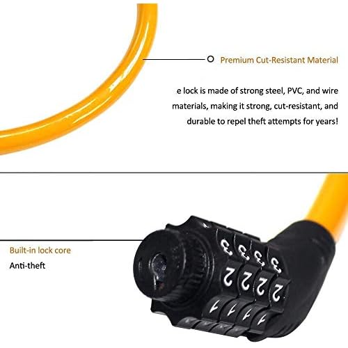 Sanwo Security Bike Lock 4 Digit Resettable Combination Cable Lock for Bicycle, 2 Feet x 1/2 Inch