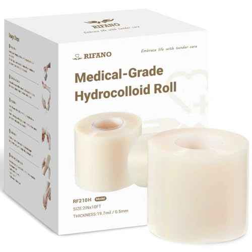 RIFANO Medical Hydrocolloid Tape Roll, Cut-to-Size, 2in*10ft, 19.7mil/ 0.5mm Thickness, Extra Large Hydrocolloid Patch Bandages with Self-Adhesive, Ultra Absorbent, Flexible & Waterproof