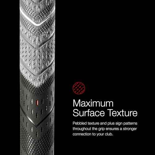 Golf Pride MCC Plus4 Golf Club Grip - All-Weather Hybrid Grip with Larger Lower Hand - Brushed Cotton Cord & Pebbled Texture - Grey/Red