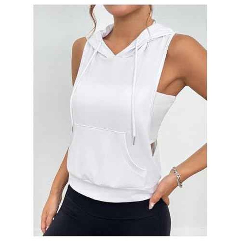 SweatyRocks Women's Sleeveless Low Cut Racerback Hoodies Workout Tops Cropped Hooded Tanks with Pocket