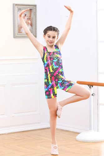 uideazone Size 5 6 Girls Gymnastics Dance Leotards Kids One-piece Colorful 80s 90s Ballet Bodysuit Quick Dry Stretchy Athletic Unitards