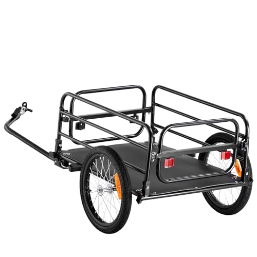 VEVOR Bike Cargo Trailer, 160 lbs Load Capacity, Heavy-Duty Bicycle Wagon Cart, Foldable Compact Storage & Quick Release with Universal Hitch, 16" Wheels, Safe Reflectors, Fits 22"-28" Bike Wheels