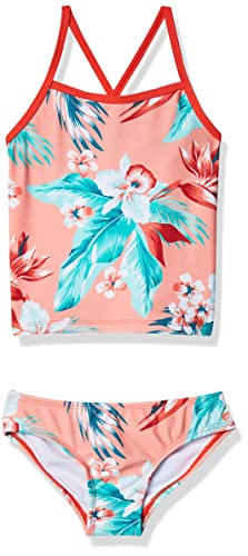 Kanu Surf Girls' Big Alania Floral Banded Tankini Beach Sport 2-Piece Swimsuit, Coral, 12