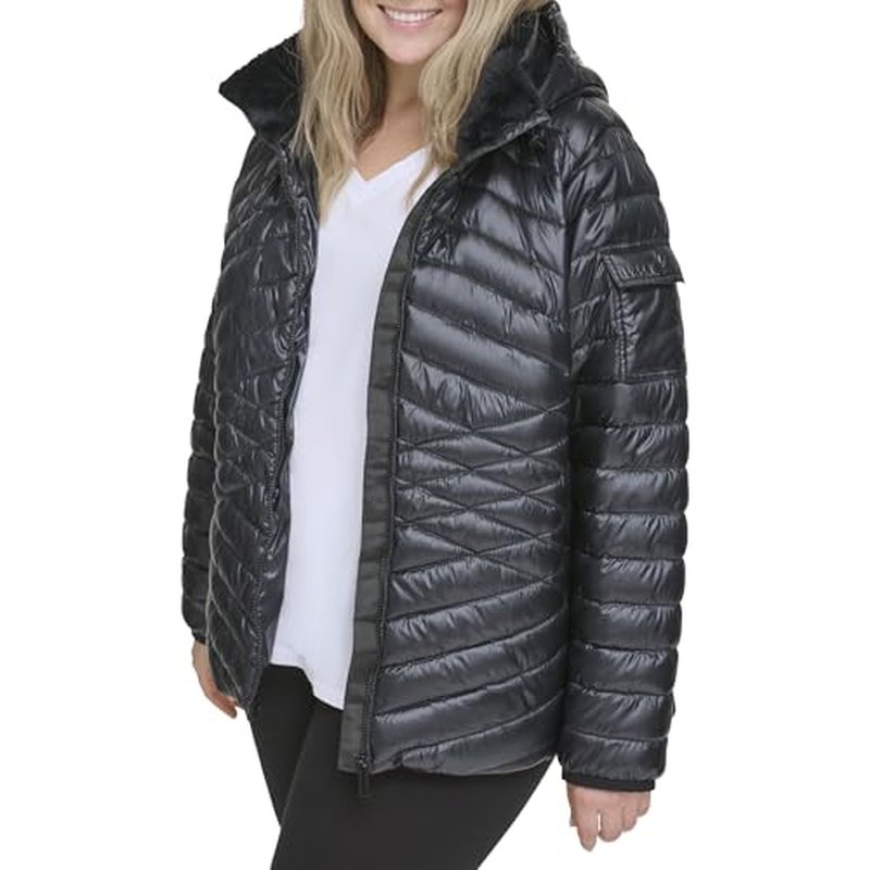Calvin Klein Women's Performance Outerwear,Metallic Black,1X