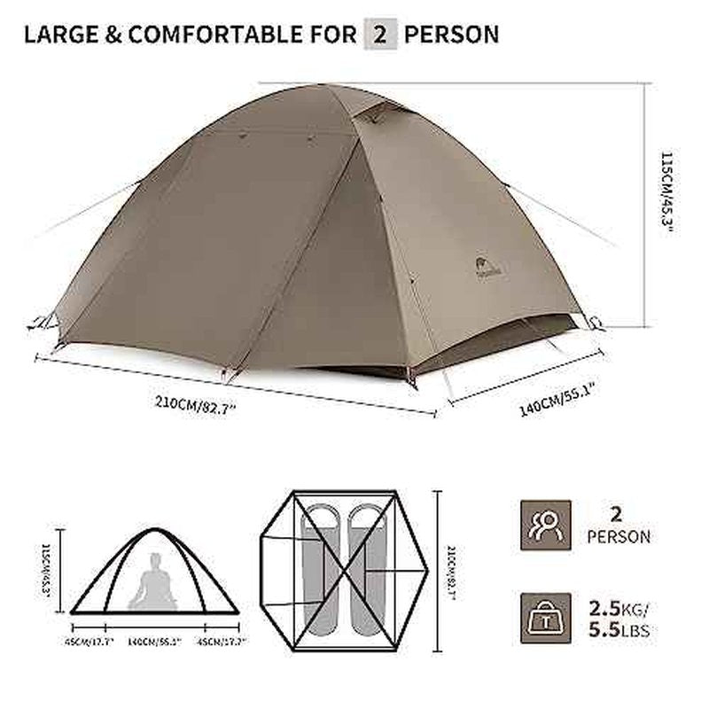 Naturehike Cloud River 2 Person 3 Person Backpacking Tent, Waterproof 2 Person 3 Person Tents for Camping, Double Layer Camping Tent