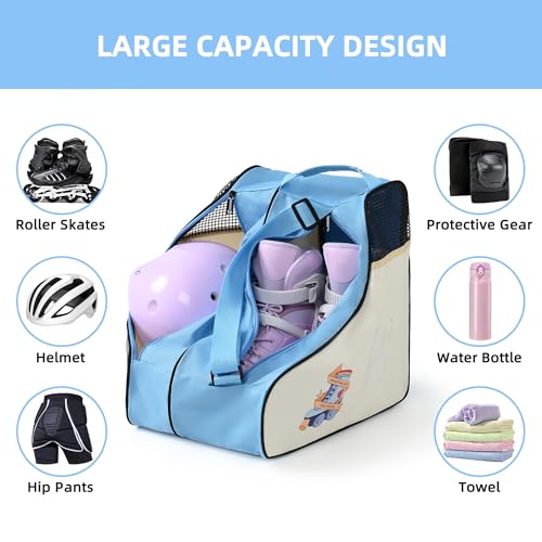 Boulder Bee Roller Skate Bag, Ice Skate Bag for Women with Adjustable Shoulder Strap, Shoe Bag for Ice Skating/Inline Skates, for Both Kids and Adults (Blue)