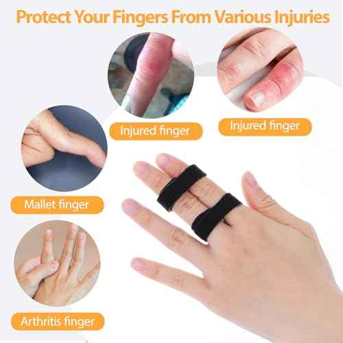 Buddy Tape Finger Straps, 10 Pcs Finger Buddy Wraps With Padded, Hook and Loop Pinky Fingers Tapes Splint for Injured, Jammed, Swollen Fingers Support, Washable and Reusable