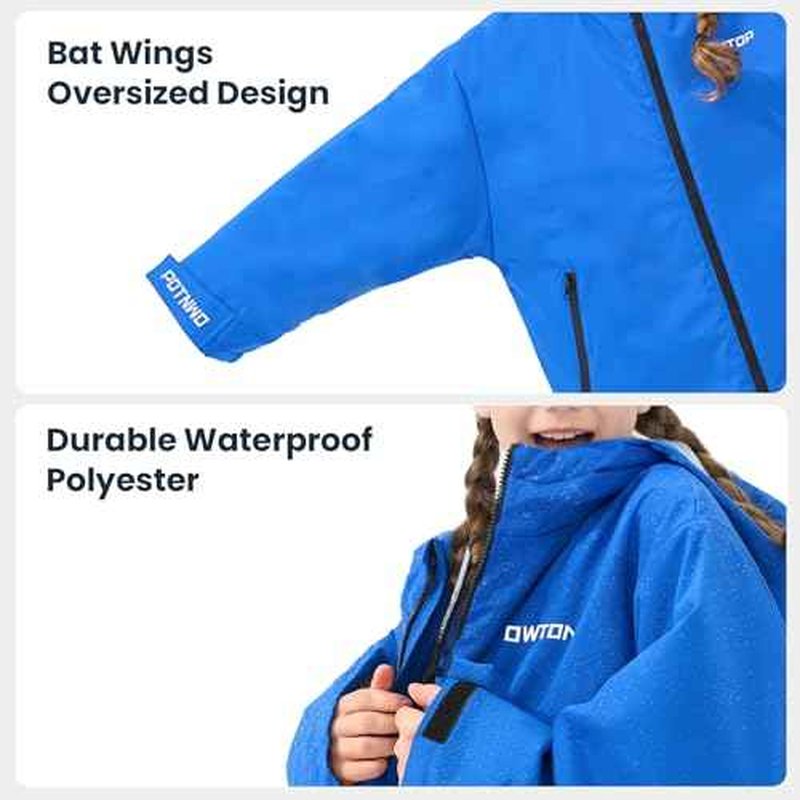 Owntop Swim Parka Surf Poncho for Kids Youth and Adult, Unisex Oversized Bat Wing Hooded Changing Robe Windproof Waterproof