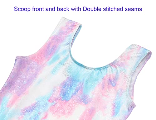 Domusgo Gymnastics Leotards for Girls Size 6-7 Years Old Sparkle One Piece Shiny Colorful Tie Dye Outfits