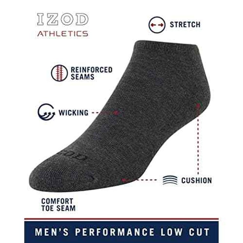 IZOD Men's Low Cut Socks - 12 Pack Athletic No Show Socks for Men (6-12.5)