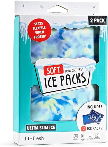 Fit & Fresh Cool Coolers 2 Pack Soft Ice for Lunch Bags, Flexible Stretch Nylon, Durable, Reusable Lunch Box Ice Packs, Ice Packs for Lunch Boxes, Reusable Freezer Packs, Easy to Clean, Apricot