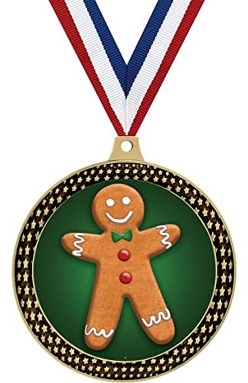 Gingerbread Man Starfire Medals and Trophies, 2.5" Gold Gingerbread Man Medal Awards, 5 Pack Prime