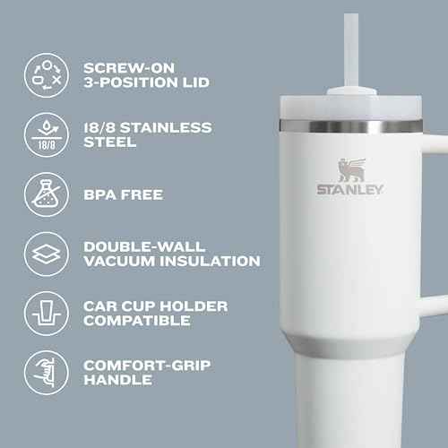 STANLEY Quencher H2.0 Tumbler with Handle and Straw 40 oz | Flowstate 3-Position Lid | Cup Holder Compatible for Travel | Insulated Stainless Steel Cup | BPA-Free | Rose Petal Shimmer