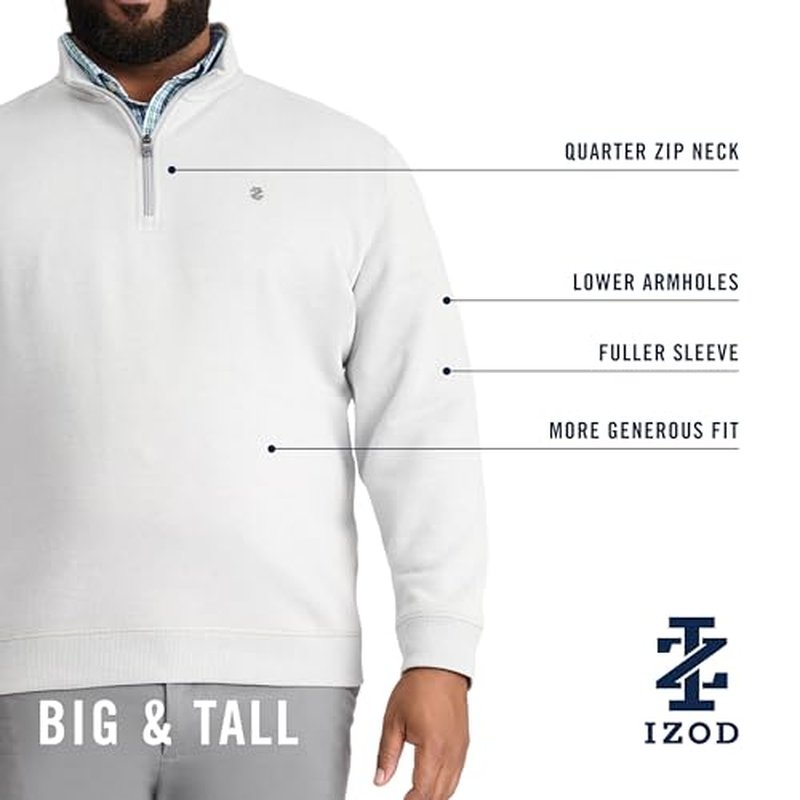 IZOD Men's Big and Tall Advantage Performance Quarter Zip Fleece Pullover Sweatshirt