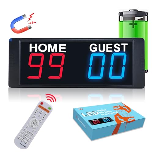 YZ Magnetic Battery Powered Cornhole Scoreboard,Portable Digital Scoreboard with Remote,Ping Pong Score Keeper with Buzzer,LED Electronic Scoreboard for Basketball/Baseball/Volleyball/Billiard Games