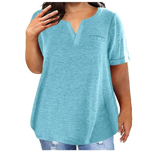 Today Deals Plus Size Tops for Women Summer Short Sleeve T Shirts Sexy V Neck Comfy T-Shirts Tunic Casual Loose Soft Tee Shirt