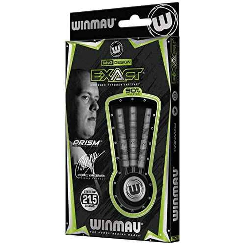 WINMAU Darts Set - Michael Van Gerwen MvG Exact Steeltip Darts - Includes Darts Flights & Stems, Available in 21.5g, 23g, 24g & 25g, Professional 90% Tungsten Darts Set