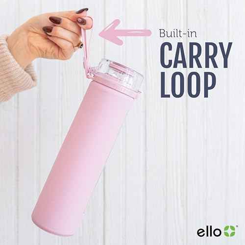 Ello Syndicate 20oz Reusable Glass Water Bottle with One-Touch Leak Proof Flip Lid, Protective Non-Slip Silicone Sleeve, Carry Loop for Coffee, Tea and Water, BPA-free, Dishwasher Safe, Tech Blue