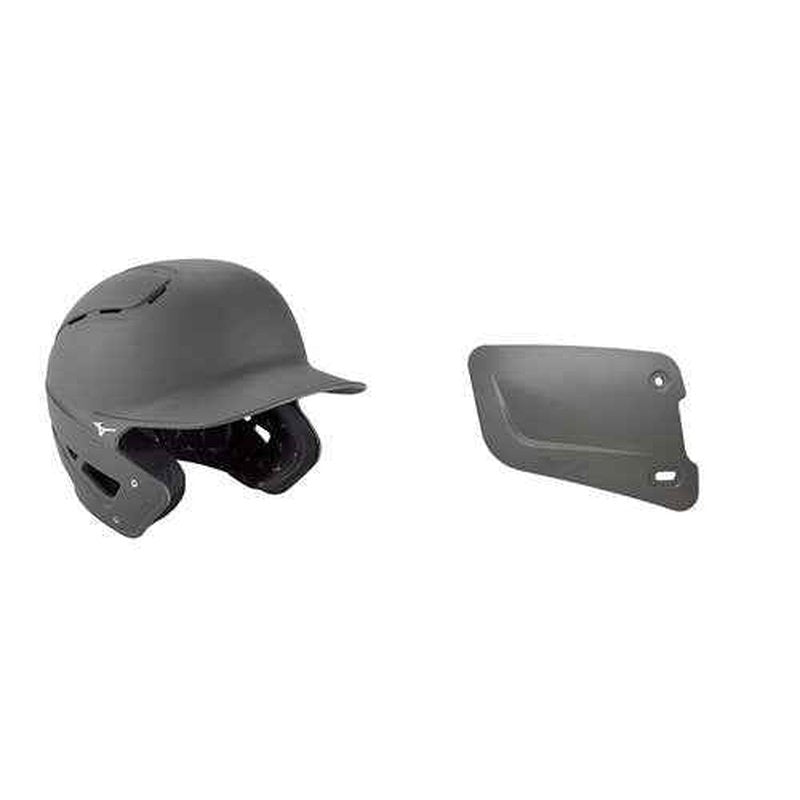 Bundle of Mizuno B6 Adult Baseball Batting Helmet, Grey, Large/X-Large + Mizuno Batters Face Protector, Grey, Right Hand Batter