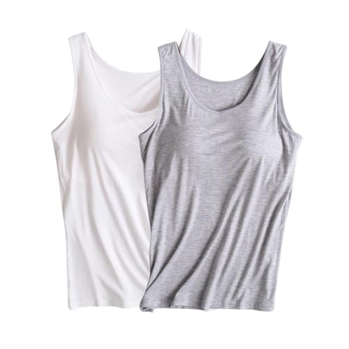 YFGEFTR Summer Tops for Women 2024 Plus Size 2 Pack Tank Tops for Women Tank Top with Built in Bras Padded Camisole Sleeveless Basic Tees Athletic Sports Bras My Recent Orders