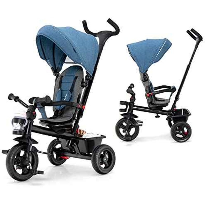 BABY JOY Tricycle, 5 in 1 Toddler Bike W/Removable Push Handle, Reversible Seat, EVA Wheel, Adjustable Canopy, Cup Holder & Storage, Ideal for Kids 1.5-5 Years Old, Tricycle for Toddler (Blue)