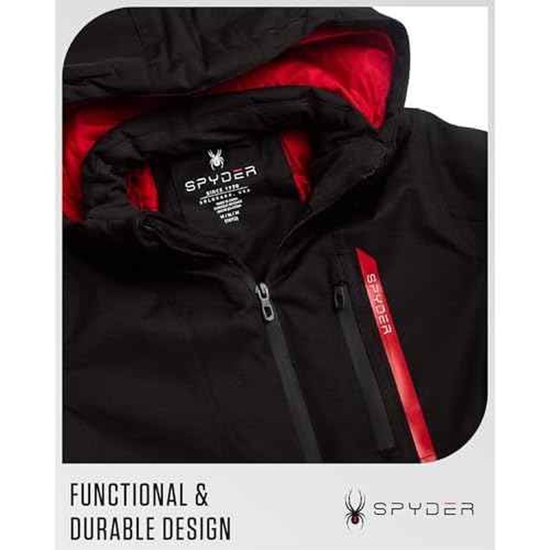 Spyder Boys Winter Ski Jacket - Insulated Soft Shell Water Resistant and Windproof Snowboard Winter Coat with Detachable Hood, Size 4, Black