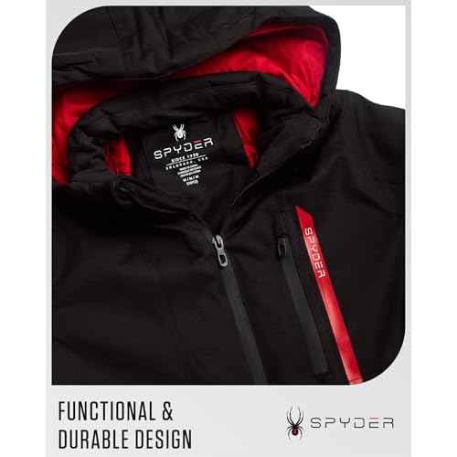 Spyder Boys Winter Ski Jacket - Insulated Soft Shell Water Resistant and Windproof Snowboard Winter Coat with Detachable Hood, Size 10-12, Black