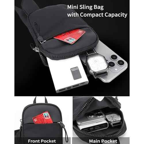 Crossbody Bag for Men Women Waterproof Sling Bag Casual Portable Chest Bag for Travel Workout Hiking Mini Sling Bag Black