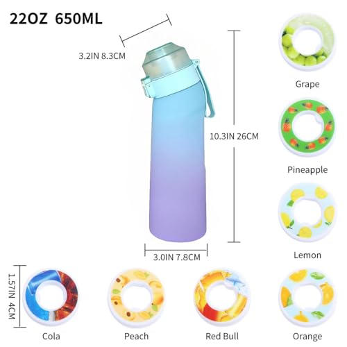 Air Scent Water Bottle with 12 Flavor Pods 650ML Sports Scented Water Bottle BPA Free 0% Sugar Calories