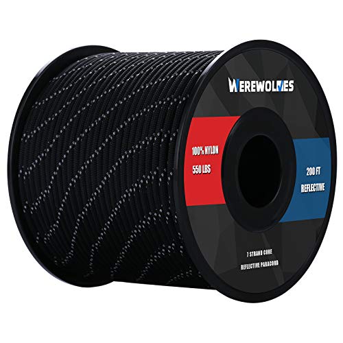 WEREWOLVES Reflective 550&176 lb Paracord - Nylon, Rope Roller,7&3 Strand Utility Parachute Cord for Camping Tent, Outdoor Packaging