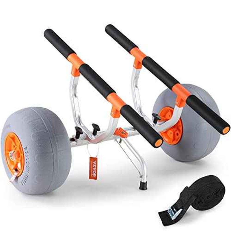 VEVOR Heavy Duty Kayak Cart, 350lbs Load Capacity, Detachable Canoe Trolley with 13'' Beach Wheels, Adjustable Carrier Width & Nonslip Support Foot, for Kayaks Canoes Paddleboards Float Mats Jon Boats