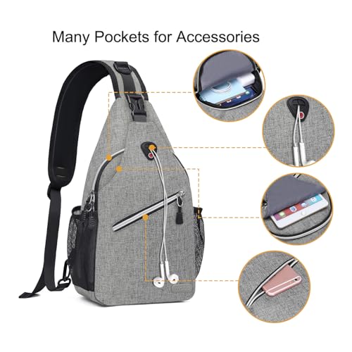 MOSISO Sling Backpack, Multipurpose Crossbody Shoulder Bag Travel Hiking Daypack, Gray, Medium