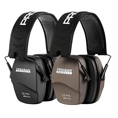 PROHEAR 016 Shooting Ear Protection Earmuffs 2 Pack, NRR 26dB for Gun Range, Hunting -Black and Brown