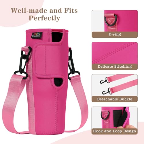 Nuovoware Water Bottle Carrier Bag Fits Stanley 40 Oz Tumbler With Handle, Water Bottle Bag With Adjustable Shoulder Strap, Neoprene Water Bottle Holder For Stanley Water Bottle Accessories, BaBi Pink