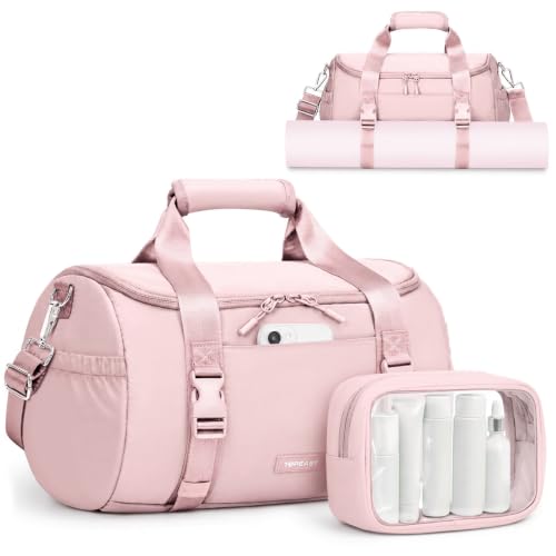 Pink Small Gym Bag with Yoga Mat Holder, Compact 16L Workout Duffle