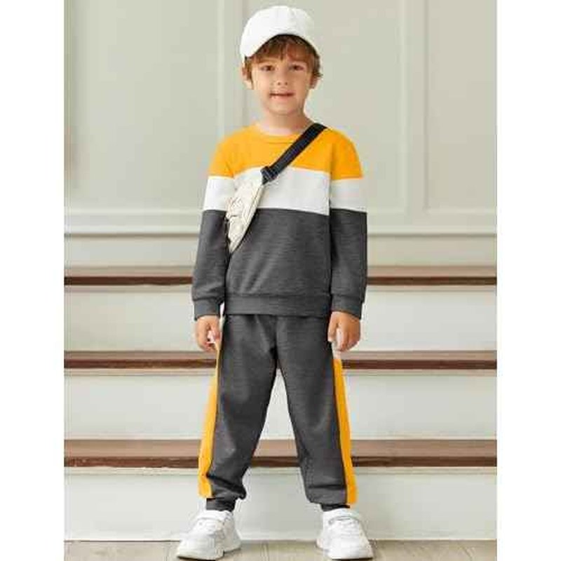 Arshiner Boys Clothes Color Block Sweatshirt & Casual Pants 2Pcs Fall Winter Outfits Set for Kids 2-12 Years