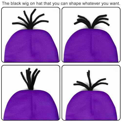 3 Pcs Halloween Costume Accessories Adult,Purple Beanie/Goggles Glasses/Gloves for Women Men Cosplay Party Set