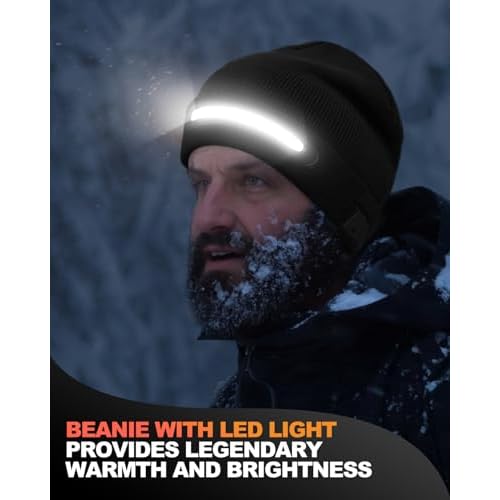 Unisex Beanie with LED Light, Stocking Stuffers Gifts for Men Dad Father Husband Him Halloween Thanksgiving