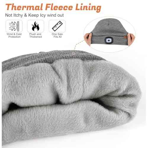 YunTuo Fleece Lined Beanie Headlamp Hat with Light, Rechargeable LED Winter Cap, Gifts for Men Women Husband