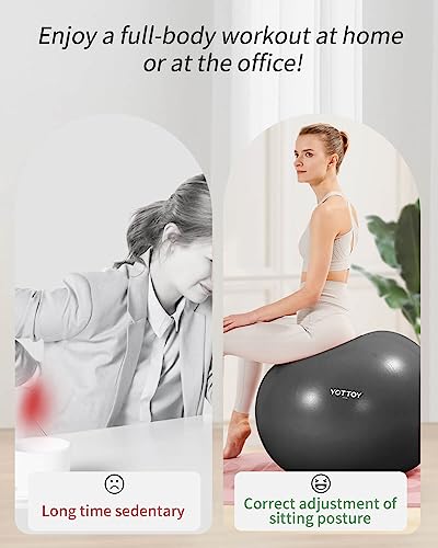 YOTTOY Anti-Burst Exercise Ball for Working Out, Yoga Ball for Pregnancy,Extra Thick Workout Ball for Physical Therapy,Stability Ball for Ball Chair Fitness with Pump (Black)