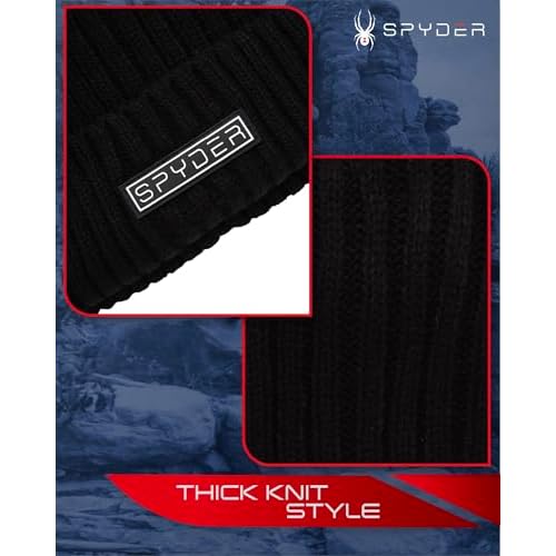 Spyder Knitted Mens Beanie - 1 Pack/2 Pack Cozy Rib Knit Beanie for Men - Warm Winter Hat Skull Cap w/Embroidered Logo Patch