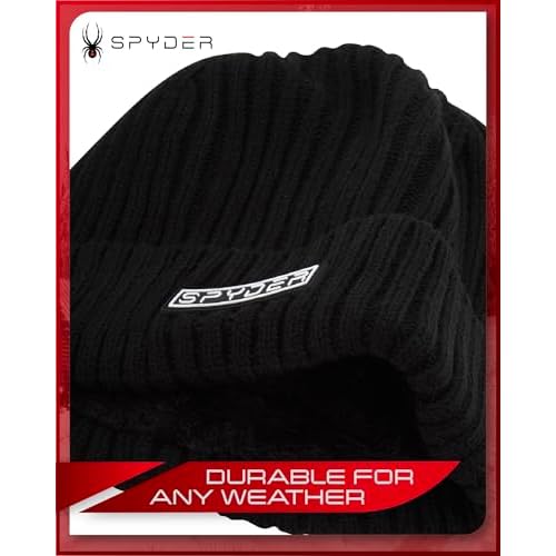 Spyder Knitted Mens Beanie - 1 Pack/2 Pack Cozy Rib Knit Beanie for Men - Warm Winter Hat Skull Cap w/Embroidered Logo Patch